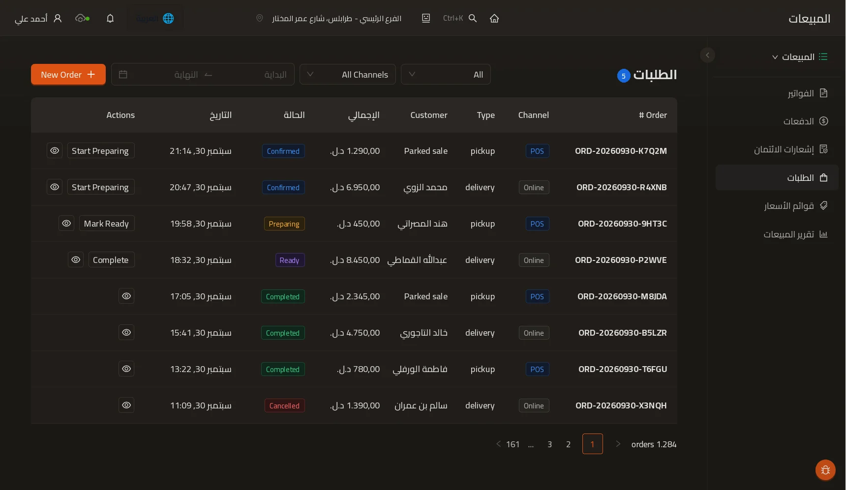 ERP orders list